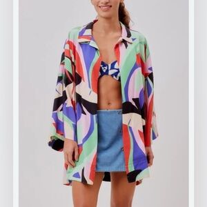 Farm Rio Women's Fresh Foliage Colorful Print Casual Jacket Kimono Size M